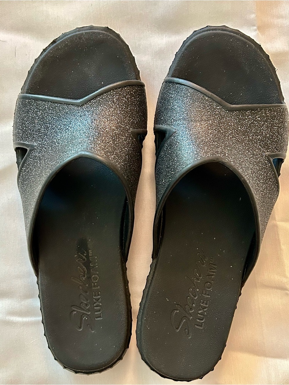 Skechers Sparkle Black Slip-On Sandals